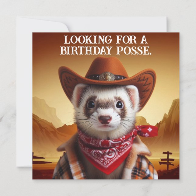 Invitación Cowboy Ferret Western Style Birthday Posse (Anverso)