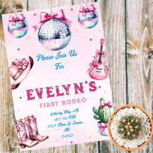 Cowboy Fiesta Cactus, guitarra rosa, cumpleaños