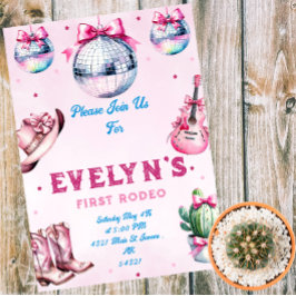 Invitación Cowboy Fiesta Cactus, guitarra rosa, cumpleaños