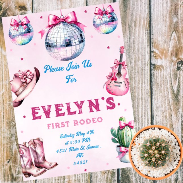 Invitación Cowboy Fiesta Cactus, guitarra rosa, cumpleaños (Subido por el creador)