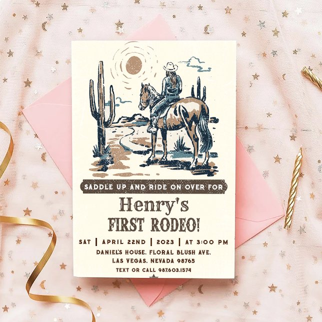 Invitación Cowboy First Rodeo Western Birday (Subido por el creador)