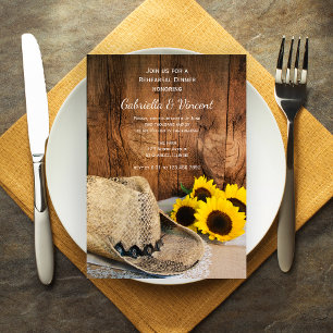 Invitación Cowboy Gorra Sunflower Barn Boda ensayo Cena