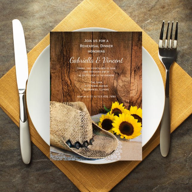 Invitación Cowboy Gorra Sunflower Barn Boda ensayo Cena (Subido por el creador)
