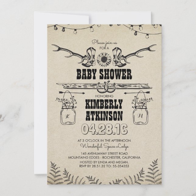 Invitación Cowboy impulsa Baby Shower rural (Anverso)