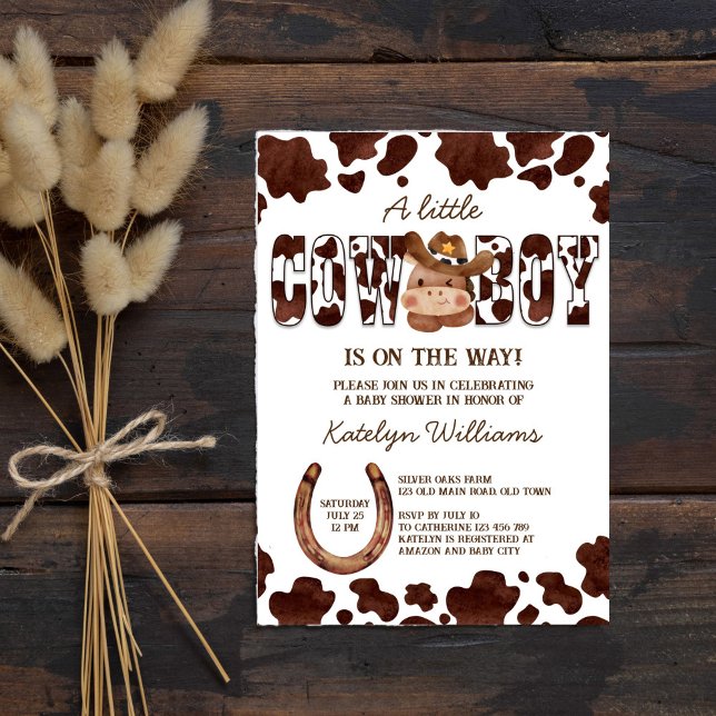 Invitación Cowboy lindo bebé caballo bebé oeste (Cowboy cute baby horse western country baby shower invitation template digital download cow pattern)