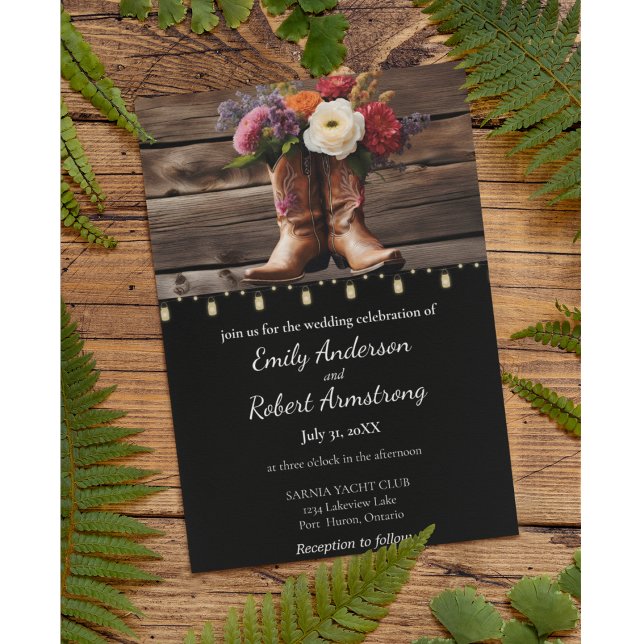 Invitación Cowboy Occidental boots Floral Elegante Mason Jar (Western Cowboy Boots Floral Elegant Mason Jar Wedding Suite)