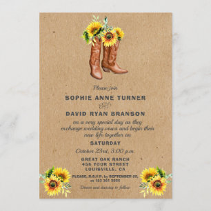 Invitación Cowboy occidental bots Country Sunflowers Boda