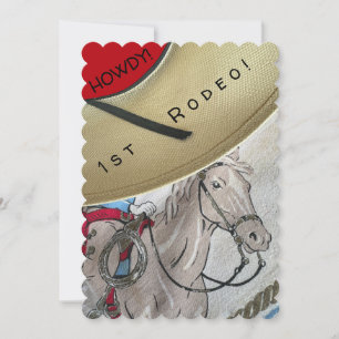 Invitación Cowboy para niños tiene gorra y equitación en cump