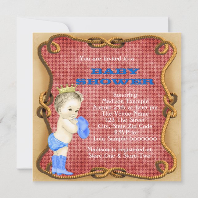 Invitación Cowboy Prince Baby Shower (Reverso)