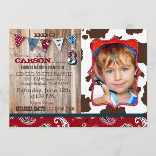 Invitación Cowboy Red Bandanna Tema Occidental Cumpleaños