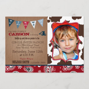 Invitación Cowboy Red Bandanna Tema Occidental Cumpleaños