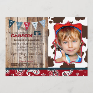 Invitación Cowboy Red Bandanna Tema Occidental Cumpleaños