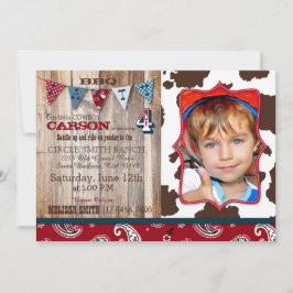 Invitación Cowboy Red Bandanna Tema Occidental Cumpleaños