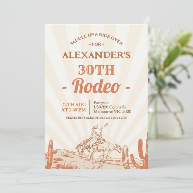 Invitación Cowboy retro Brown tema 30 cumpleaños (Anverso de pie)