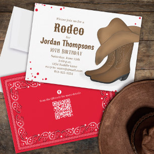 Invitación Cowboy Rodeo QR código de cumpleaños lindo medios 