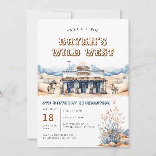 Invitación Cowboy Rodeo Wild West Ranch 5ª fiesta de cumpleañ (Anverso)