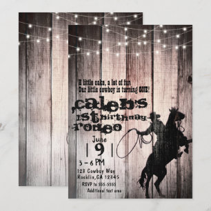 Invitación Cowboy Rústico Madera Granero País Fiesta de Cumpl