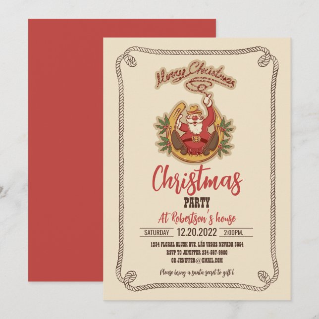 Invitación Cowboy Santa Claus (Anverso / Reverso)