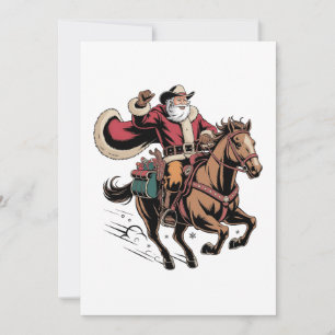 Invitación Cowboy Santa Claus montando a caballo Navidad 