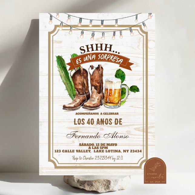 Invitación Cowboy Spanish Adult Man Sorpresa Birthday (Subido por el creador)
