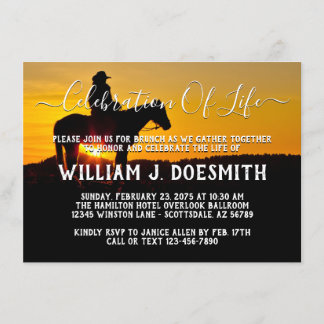 Invitación Cowboy Sunset Funeral Memorial Service