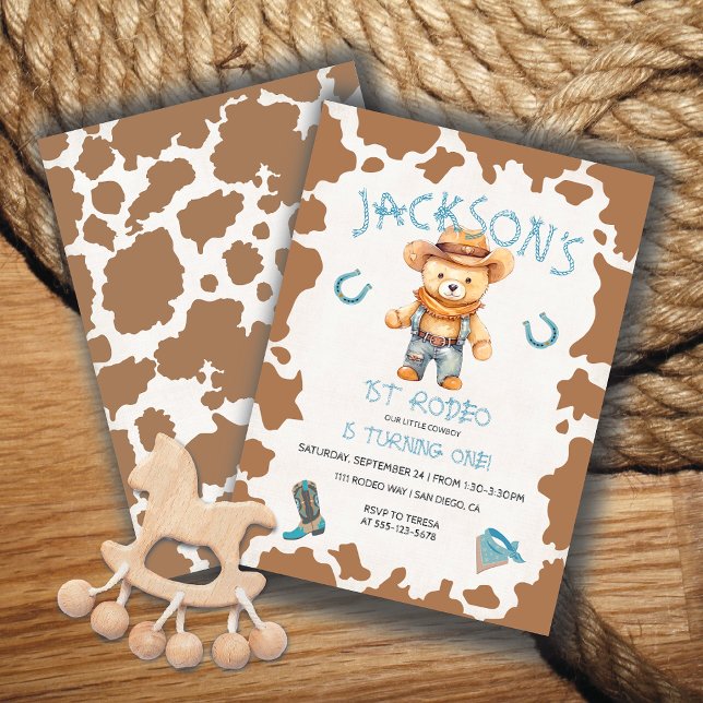 Invitación Cowboy Teddy Bear 1er patrón Rodeo Vaca Cumpleaños (Subido por el creador)