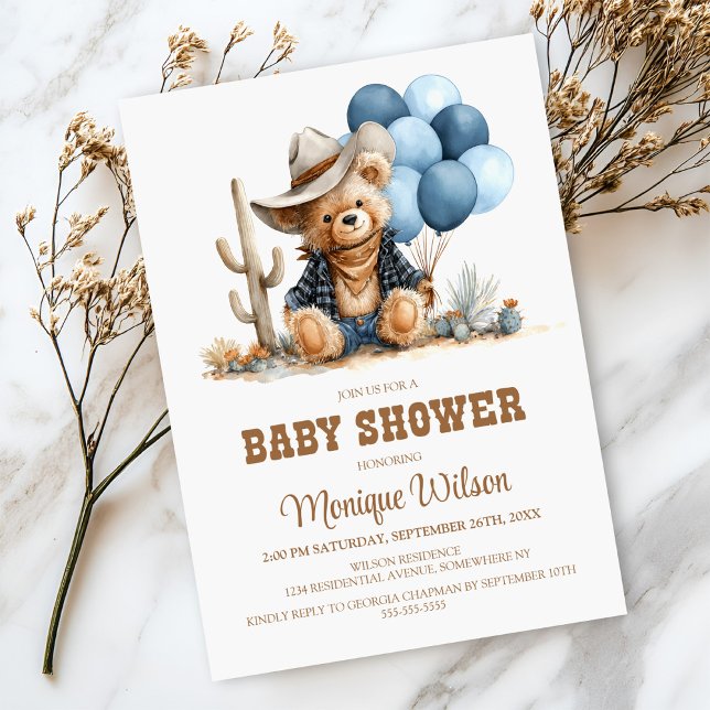 Invitación Cowboy Teddy Bear Baby Shower Invitation (Subido por el creador)