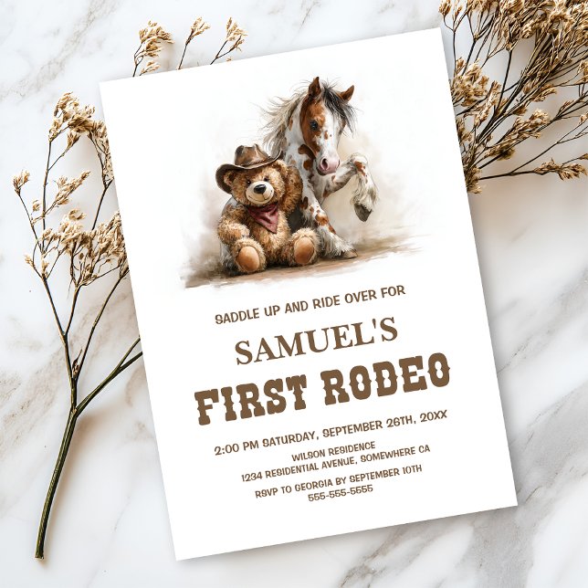 Invitación Cowboy Teddy Bear First Rodeo Birthday Party (Subido por el creador)