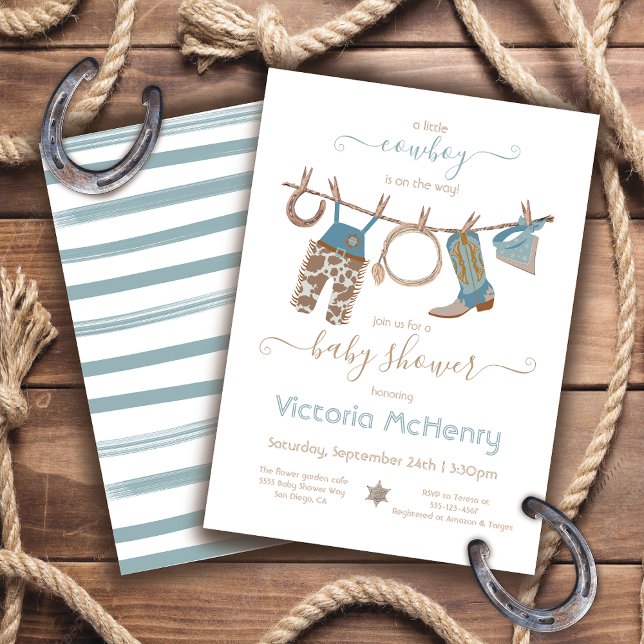 Invitación Cowboy Western Baby Boy Clothesline Baby Shower (Subido por el creador)