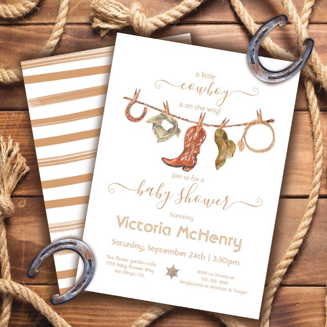 Invitación Cowboy Western Baby Boy Clothesline Baby Shower (Subido por el creador)