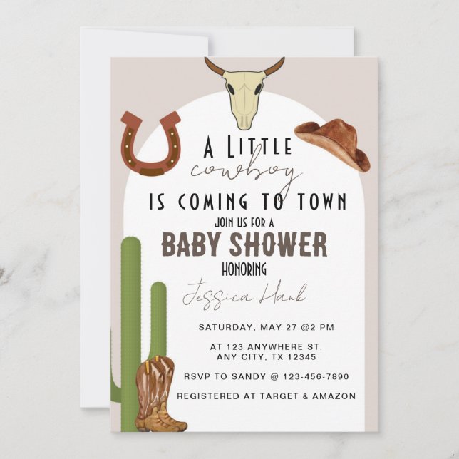 Invitación Cowboy Western Baby Shower (Anverso)