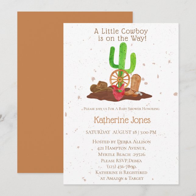 Invitación Cowboy Western Boy Baby Shower (Anverso / Reverso)