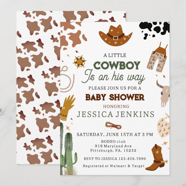 Invitación Cowboy Western Boy Baby Shower (Anverso / Reverso)