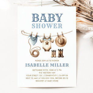 Invitación Cowboy Western Clothesline Baby Boy Baby Shower