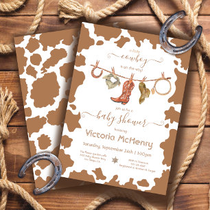 Invitación Cowboy Western Cowhide Clothesline Baby Shower Inv