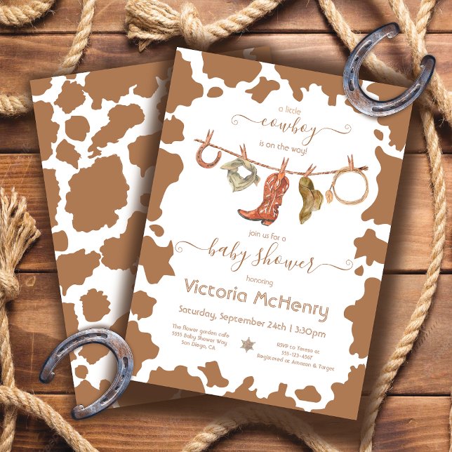 Invitación Cowboy Western Cowhide Clothesline Baby Shower Inv (Subido por el creador)