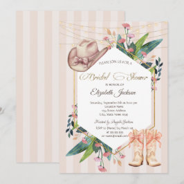 Invitación Cowboy Western Floral Frame Striped Bridal Shower 