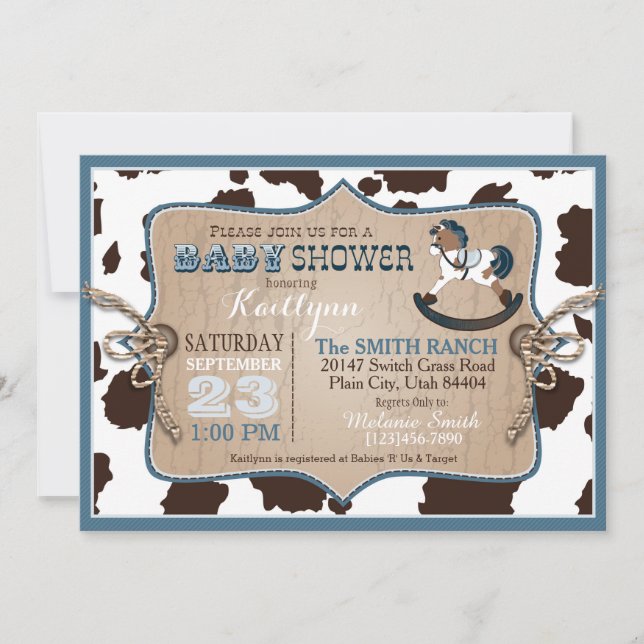 Invitación Cowboy Western Rocking Horse Baby Shower (Anverso)