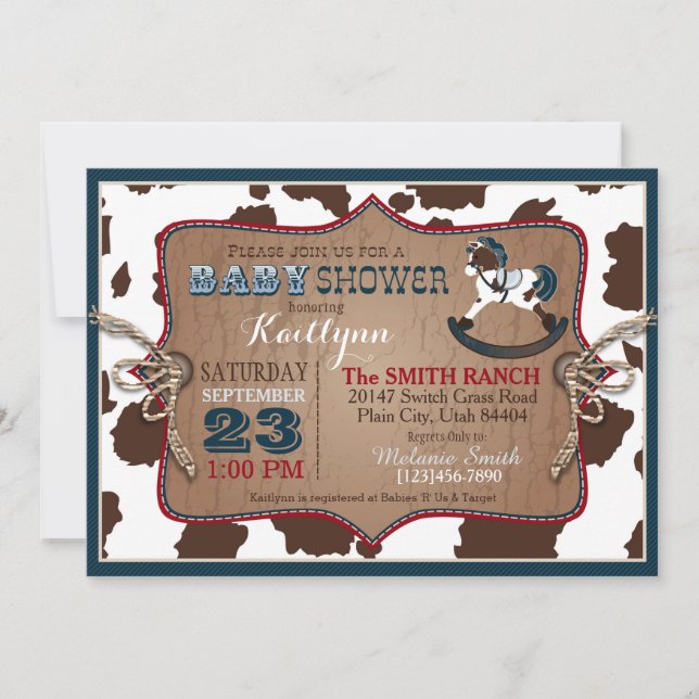 Invitación Cowboy Western Rocking Horse Baby Shower (Anverso)