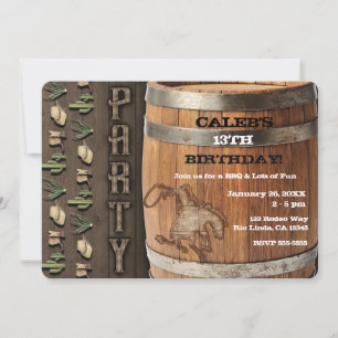 Invitación Cowboy Western Rodeo Wooden Barrel Birday Party
