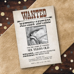 Invitación Cowboy Western Wanted Birday