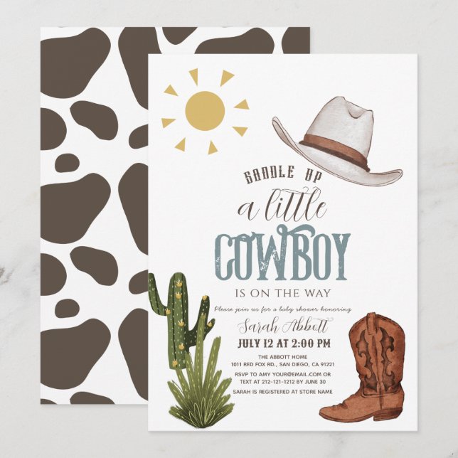 Invitación Cowboy Western Wild West Boy Baby Shower (Anverso / Reverso)