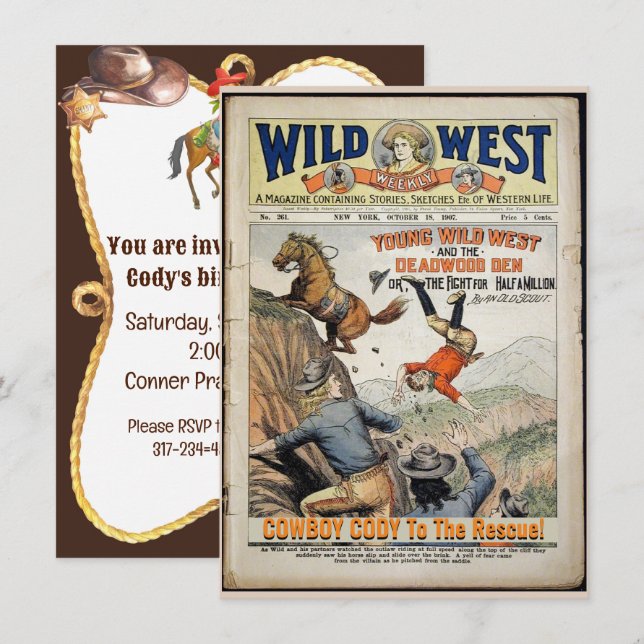Invitación Cowboy Wild West agrega los detalles de la fiesta  (Anverso / Reverso)
