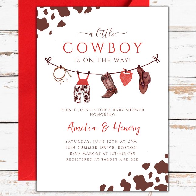 Invitación Cowboy Wild West Rodeo Baby Shower rojo occidental (Subido por el creador)