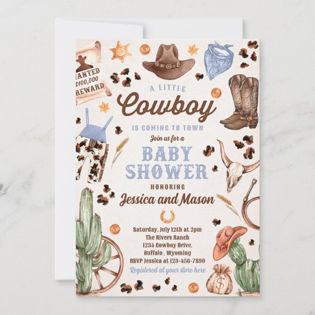 Invitación Cowboy Wild West Rodeo Ranch Boy Baby Shower (Anverso)