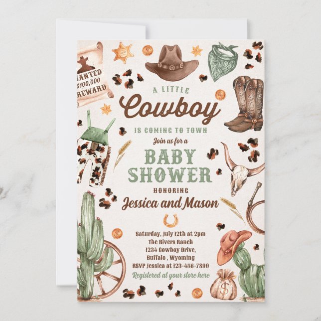 Invitación Cowboy Wild West Rodeo Ranch Boy Baby Shower (Anverso)