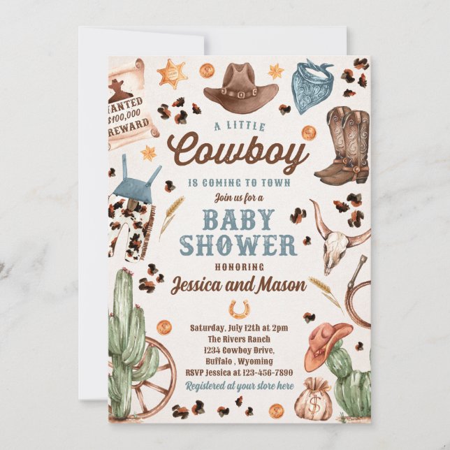Invitación Cowboy Wild West Rodeo Ranch Boy Baby Shower (Anverso)