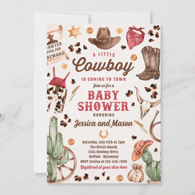 Invitación Cowboy Wild West Rodeo Ranch Boy Baby Shower (Anverso)