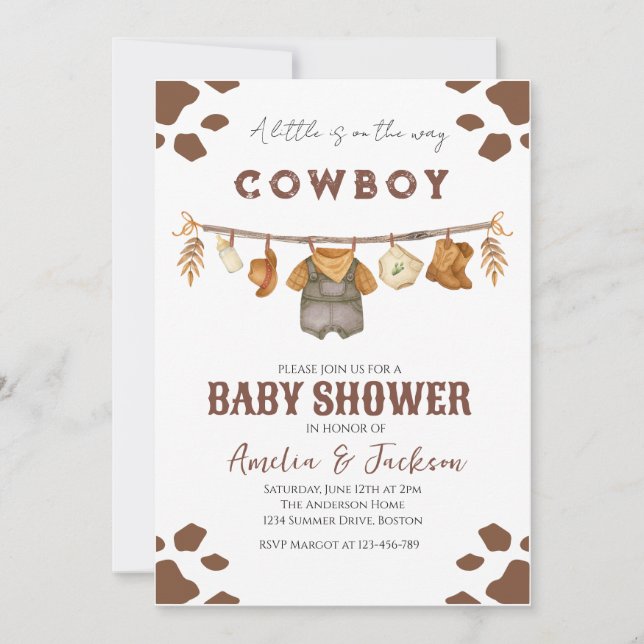 Invitación Cowboy Wild West Rodeo Western Boy Baby Shower (Anverso)