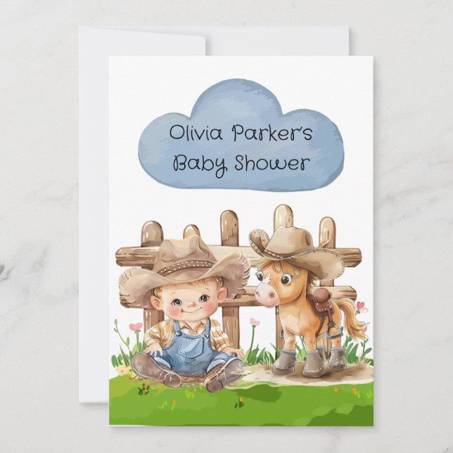 Invitación Cowboy y su caballo Baby Shower (Anverso)